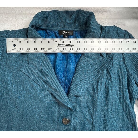 Flair Womens Blue Textured Blazer Jacket Medium Two-Button Pockets Lightweight - Picture 7 of 9